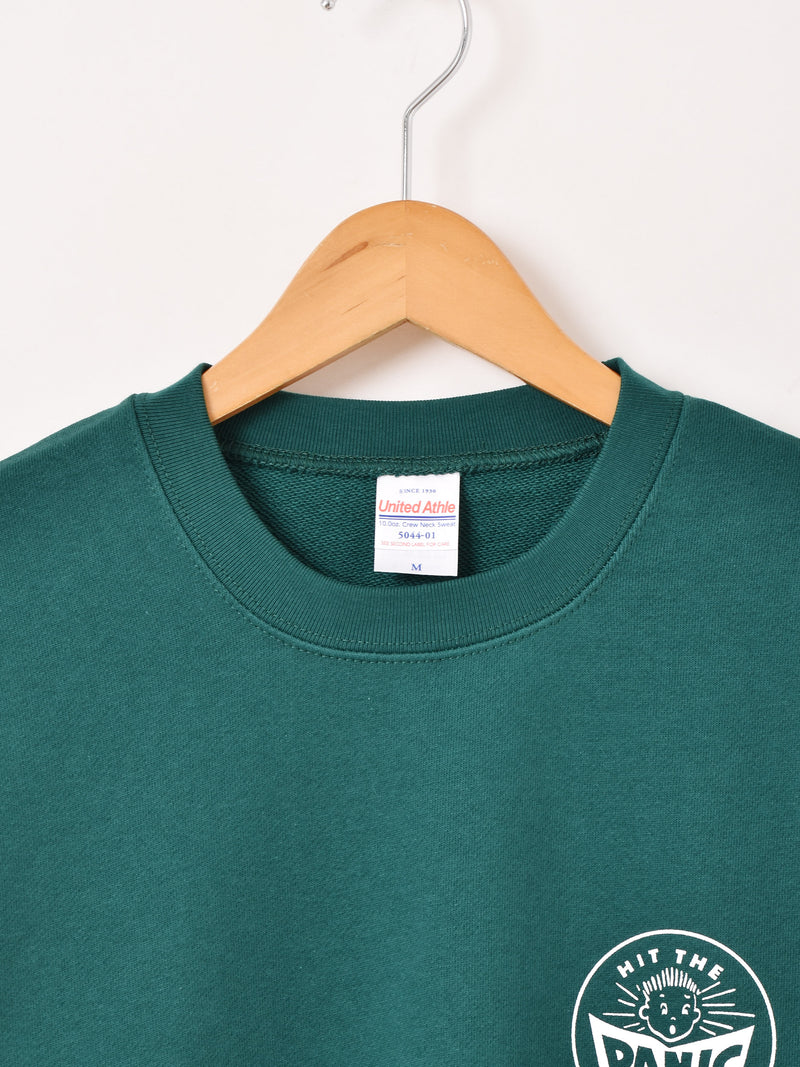 【2色展開】 プリント スウェットシャツ「HIT THE PANIC BUTTON」