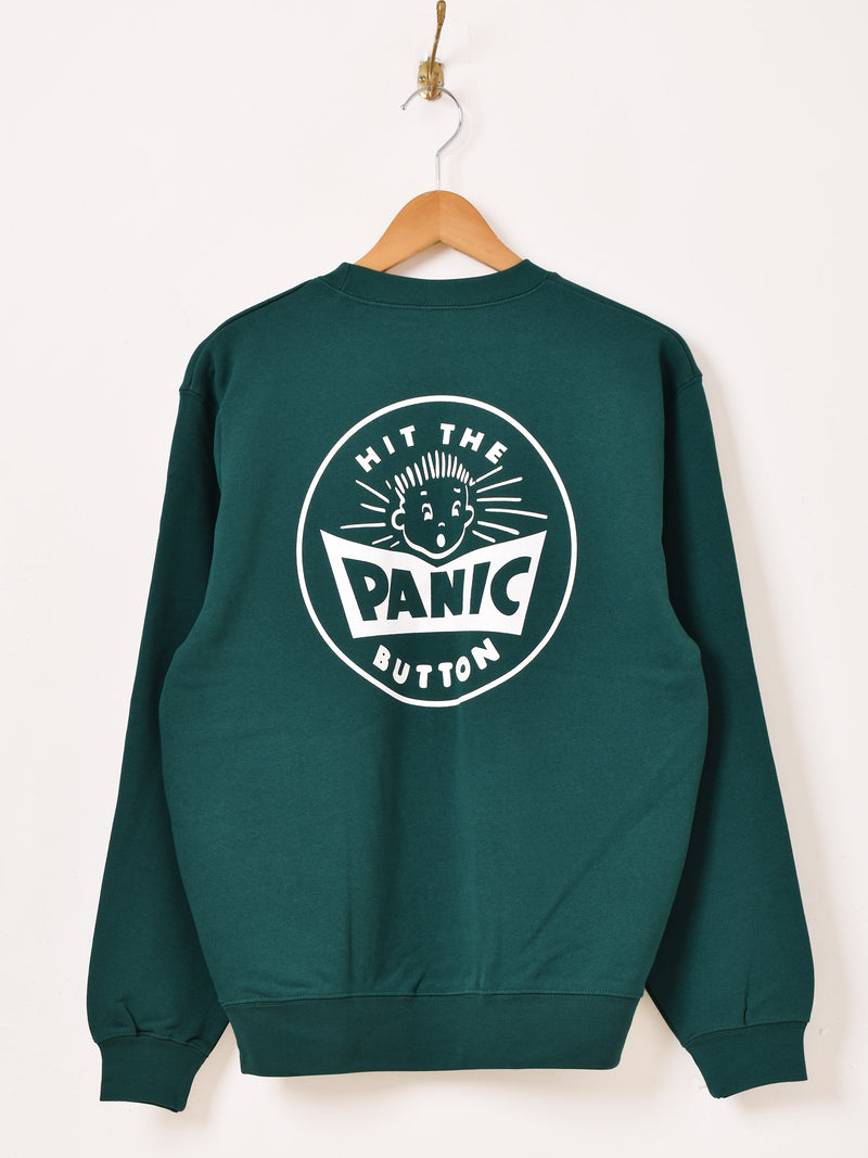 【2色展開】 プリント スウェットシャツ「HIT THE PANIC BUTTON」