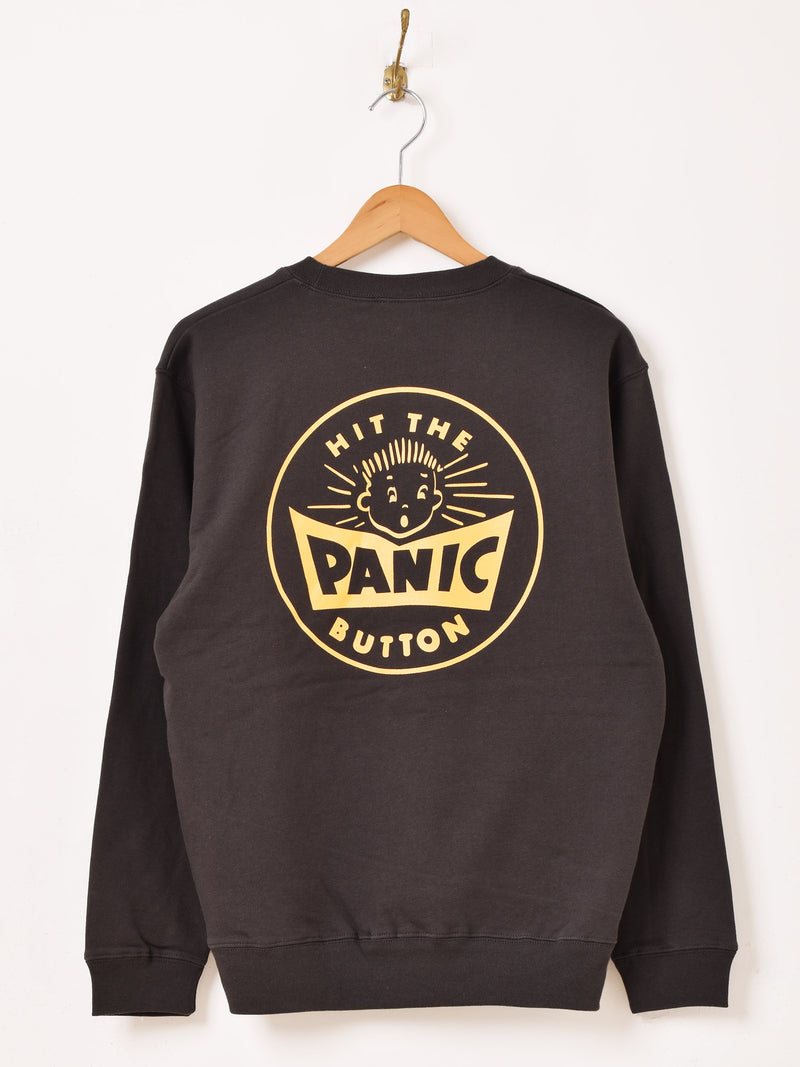 【2色展開】 プリント スウェットシャツ「HIT THE PANIC BUTTON」