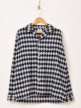 【2色展開】Backers ダイア柄 メッシュ 長袖 オープンカラーシャツ