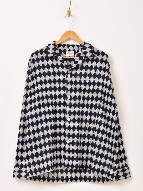 【2色展開】Backers ダイア柄 メッシュ 長袖 オープンカラーシャツ