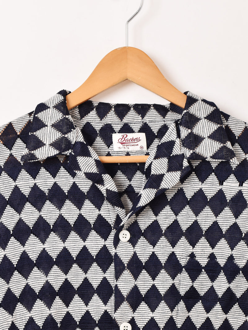 【2色展開】Backers ダイア柄 メッシュ 長袖 オープンカラーシャツ