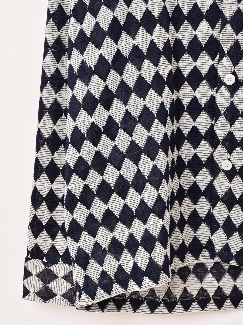 【2色展開】Backers ダイア柄 メッシュ 長袖 オープンカラーシャツ