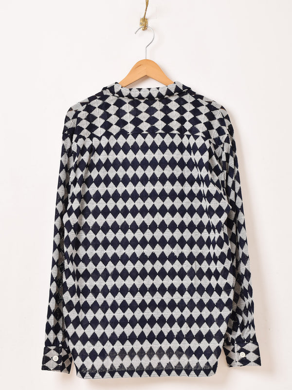 【2色展開】Backers ダイア柄 メッシュ 長袖 オープンカラーシャツ