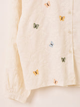 Meridian バタフライ 刺繍 長袖ブラウス