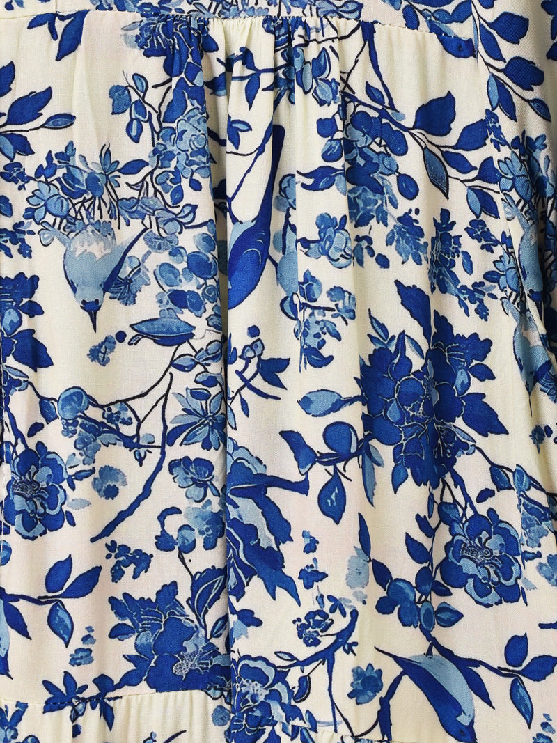 【3色展開】Meridian 花柄 半袖 ティアードワンピース