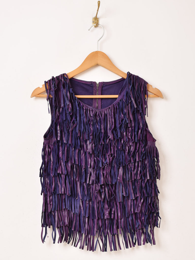 レザー フリンジ ノースリーブトップス