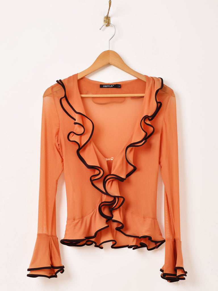 フリル シアー 長袖ブラウス