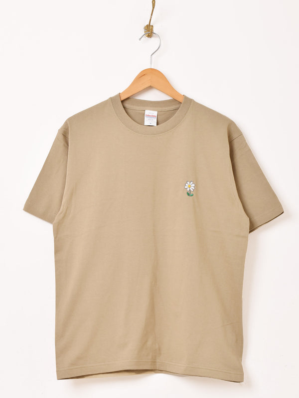 【3色展開】 ワンポイント 刺繍 Tシャツ 「Flower」