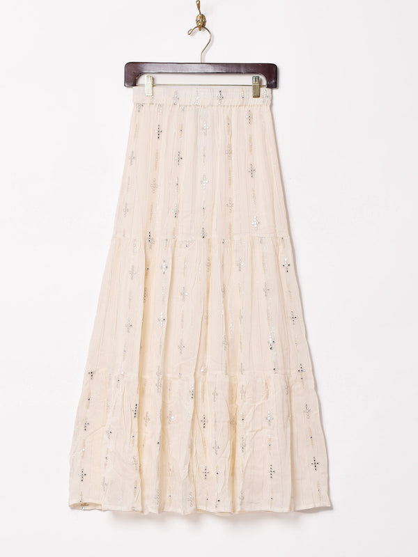 【2色展開】Emerald Motel ミラーワーク刺繍 ティアードロングスカート