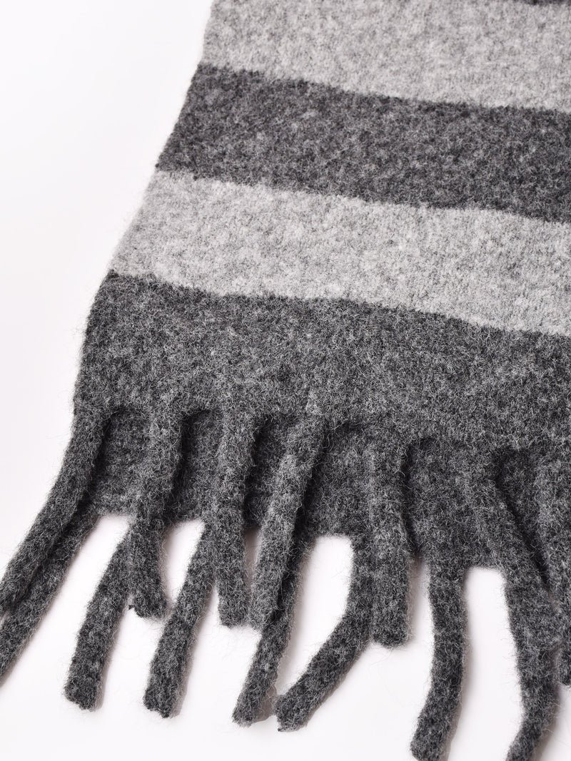 【3色展開】フリンジ ボーダー柄 マフラー