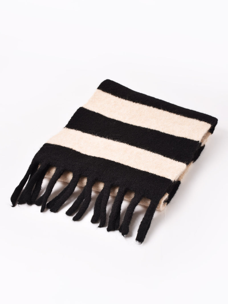 【3色展開】フリンジ ボーダー柄 マフラー