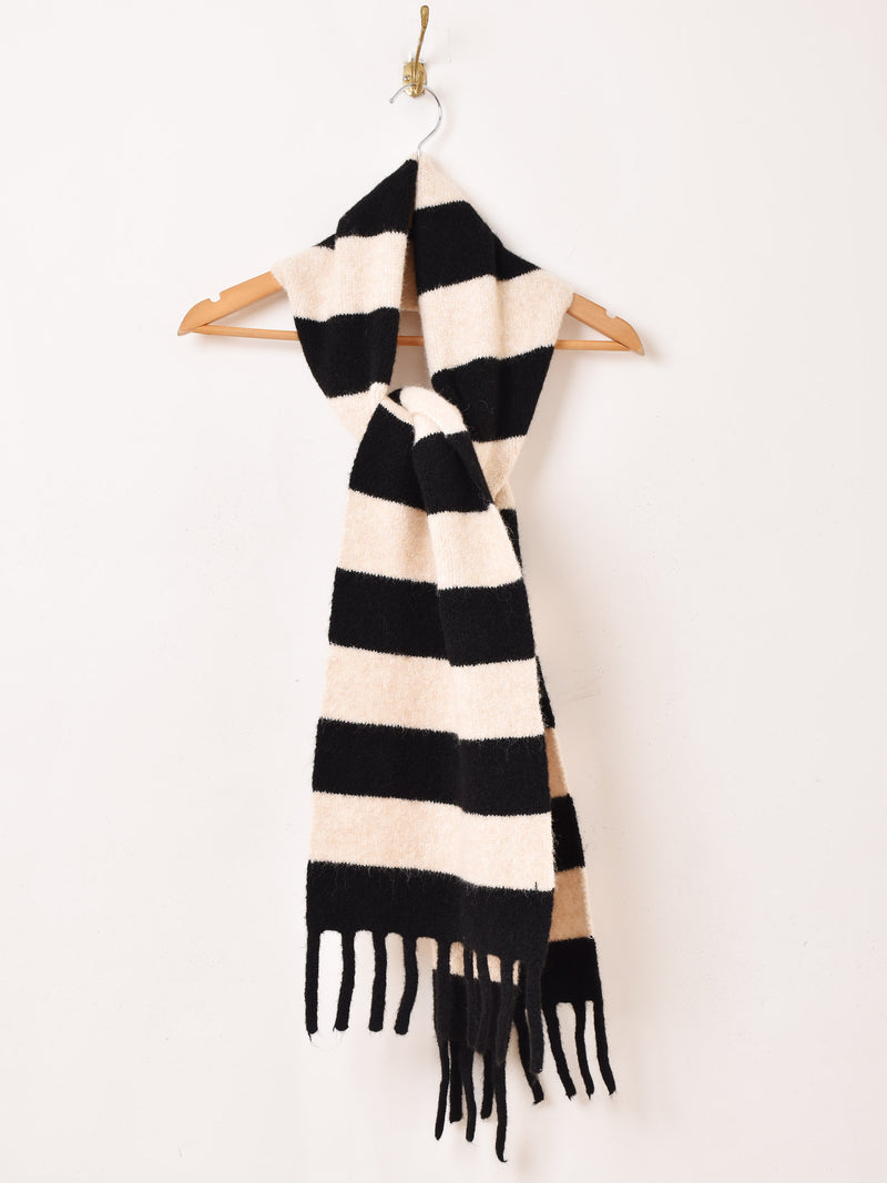 【3色展開】フリンジ ボーダー柄 マフラー