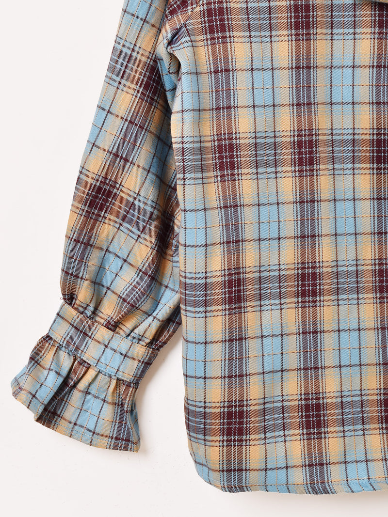 Meridian チェック柄 フリル ボウタイブラウス