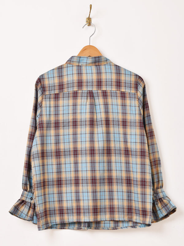 Meridian チェック柄 フリル ボウタイブラウス