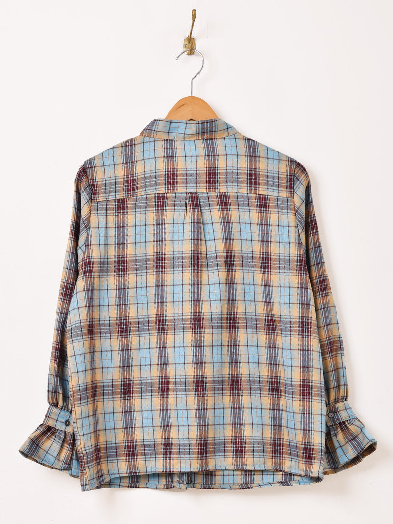 Meridian チェック柄 フリル ボウタイブラウス