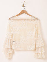 【2色展開】Meridian 花柄 ラッフルスリーブ シアーカットソー