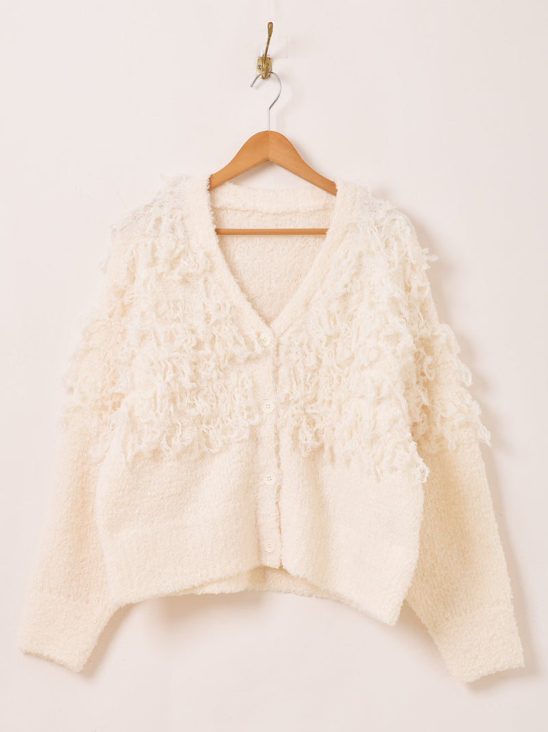 【2色展開】 ループヤーン フリンジ カーディガン