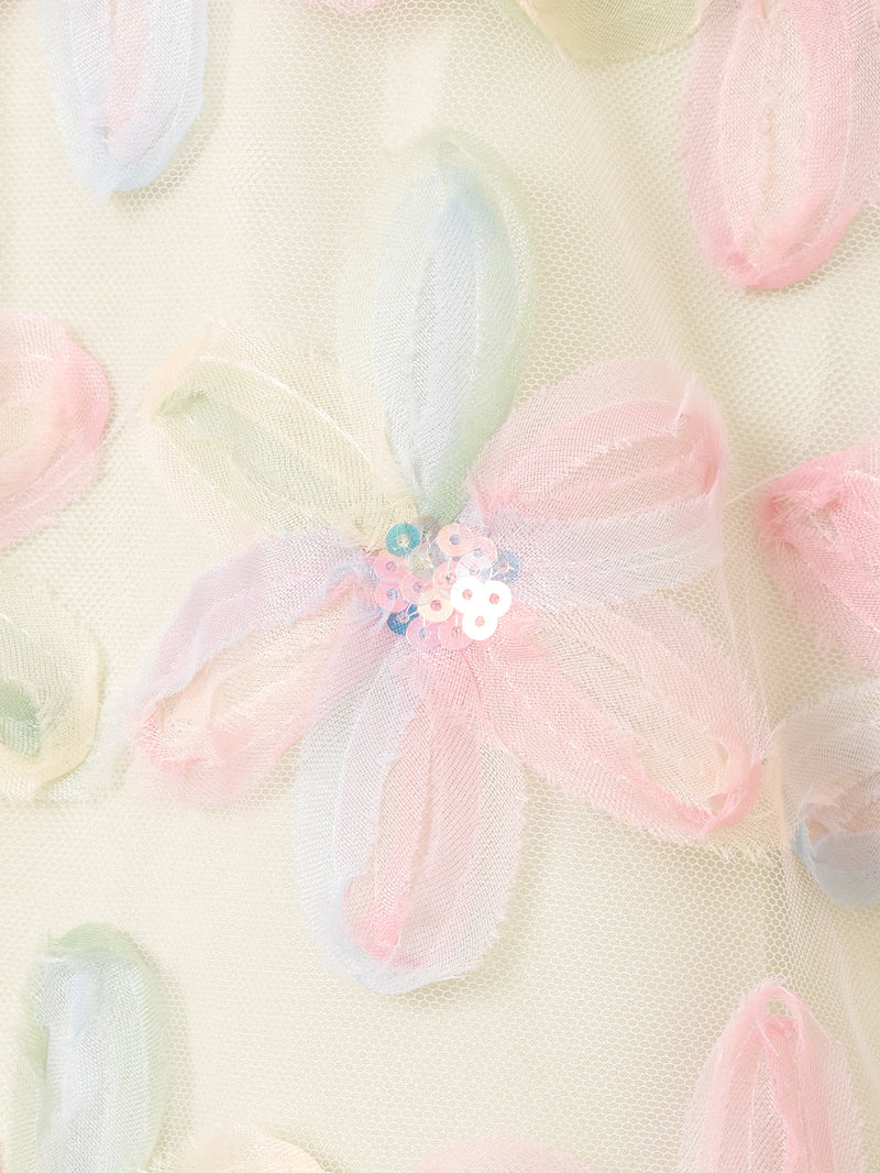 【2色展開】Meridian フラワー刺繍 半袖 チュールトップス