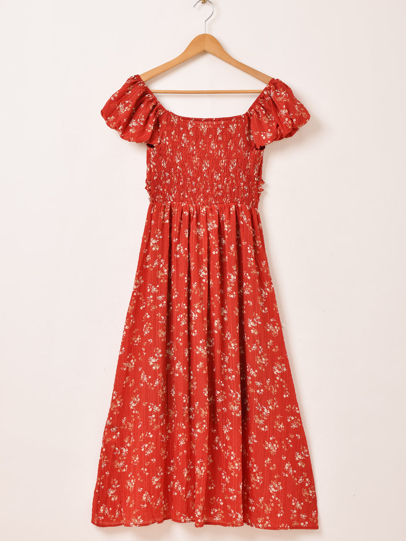 【2色展開】Meridian 花柄 パフスリーブ 半袖ワンピース