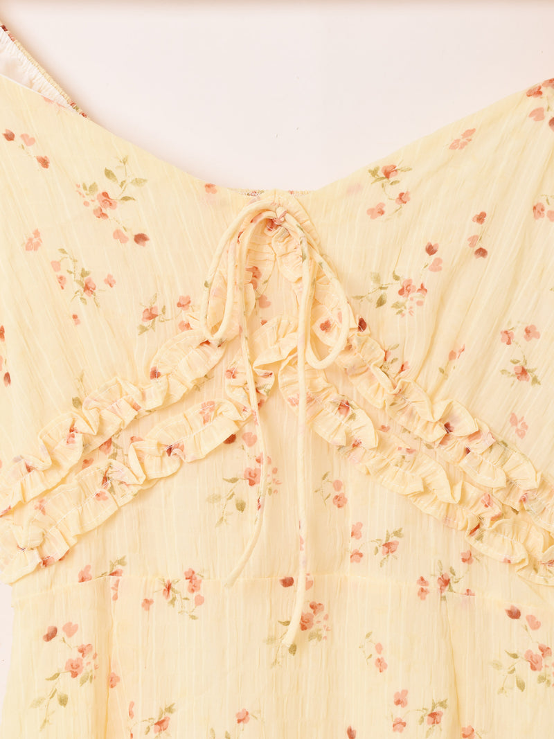 【2色展開】Meridian 花柄 パフスリーブ 半袖ワンピース