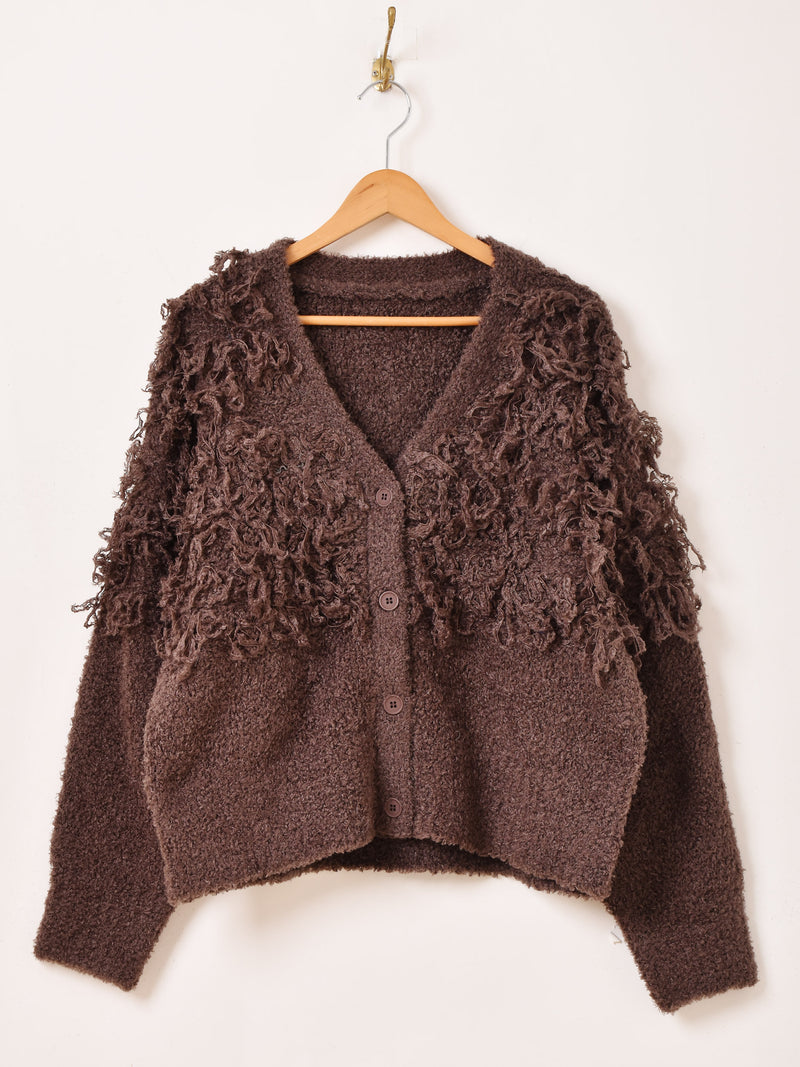 【2色展開】 ループヤーン フリンジ カーディガン