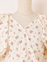 【3色展開】Meridian 花柄 ギャザースリット 半袖ワンピース