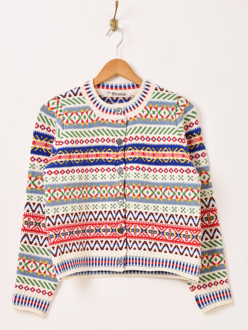 Elcamino マルチボーダー フェアアイル柄 カーディガン