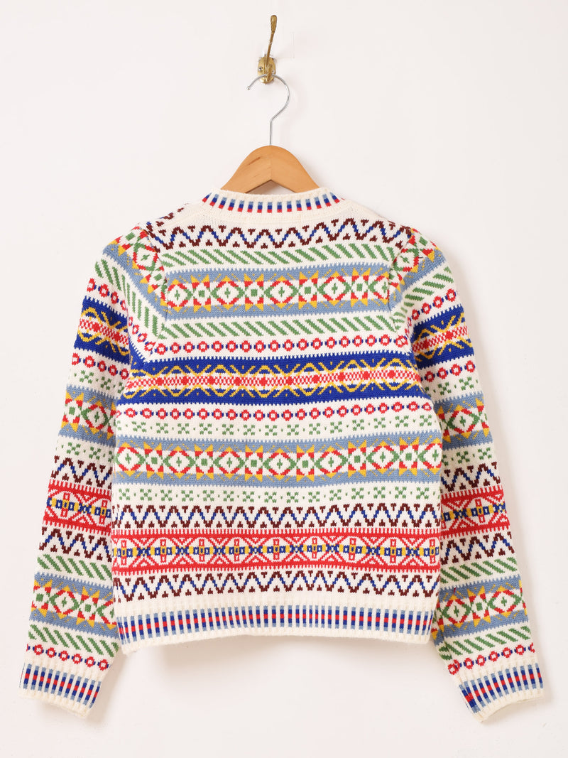 Elcamino マルチボーダー フェアアイル柄 カーディガン