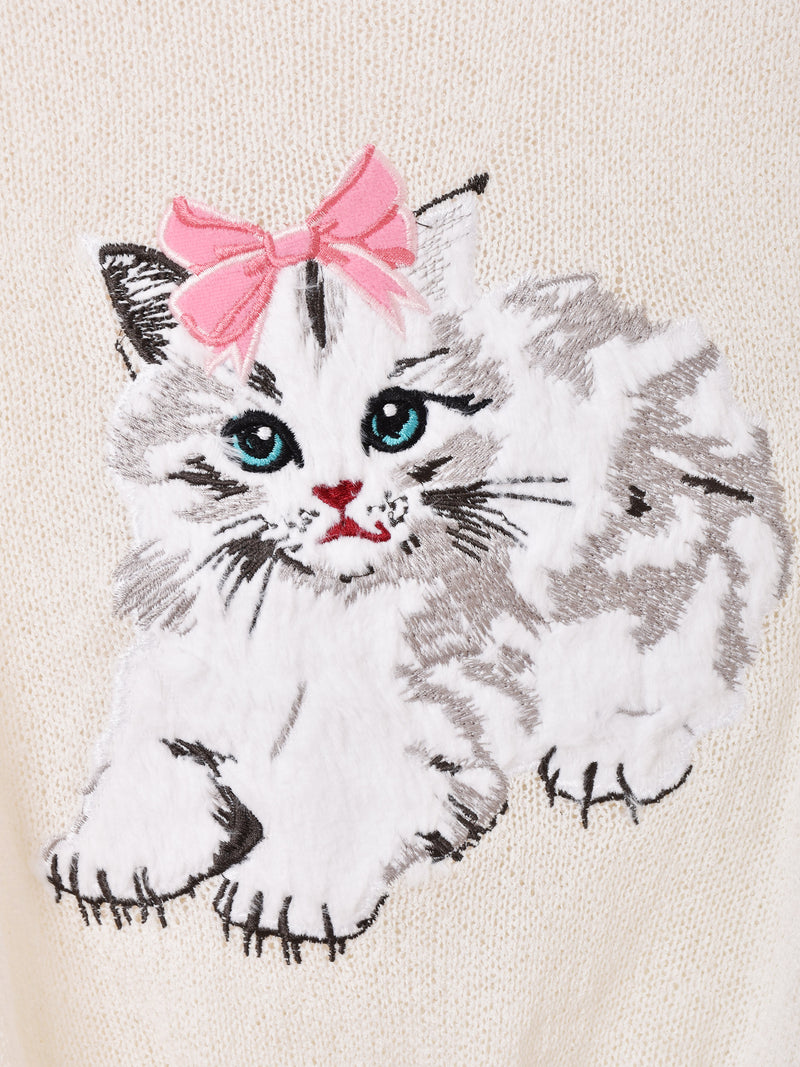 ヨーロッパヴィンテージ　イタリア古着 前ポケット　猫刺繍　ねこ　セーター　ニット ヨーロッパヴィンテージ イタリア古着 前ポケット 猫刺繍 ねこ