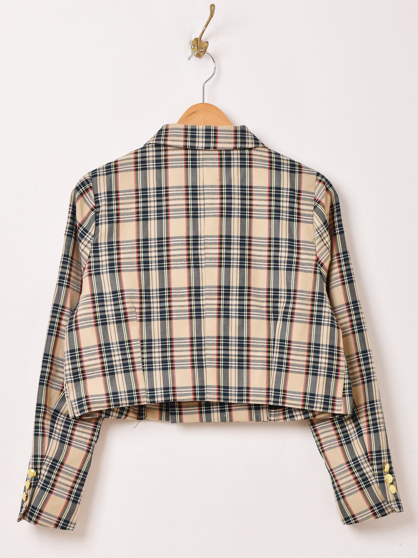 2色展開】Meridian チェック柄 ショート テーラードジャケット – 古着