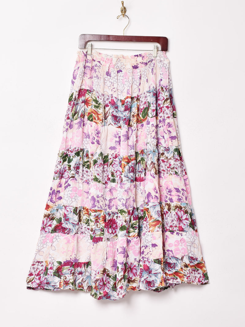 インド製 パッチワーク 花柄 ロングスカート