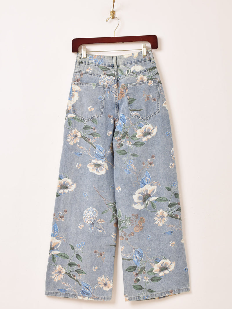 Elcamino 花柄 草花モチーフ デニムパンツ