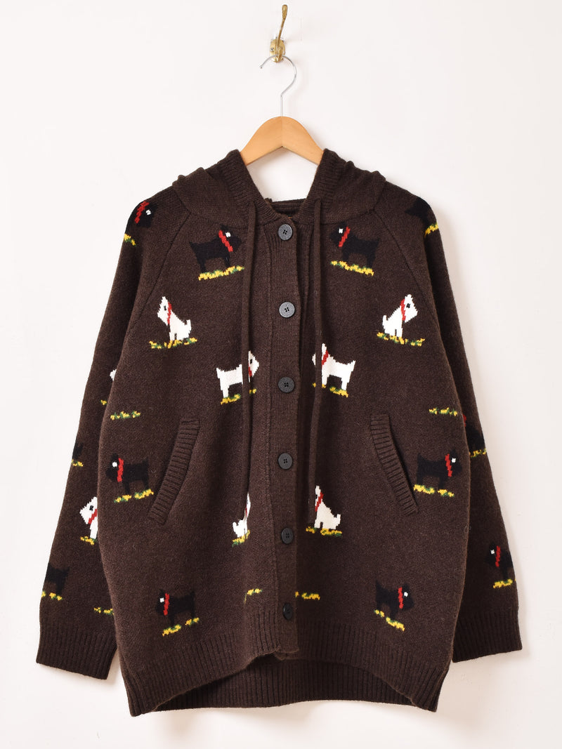 【2色展開】Meridian 犬柄 フード カーディガン