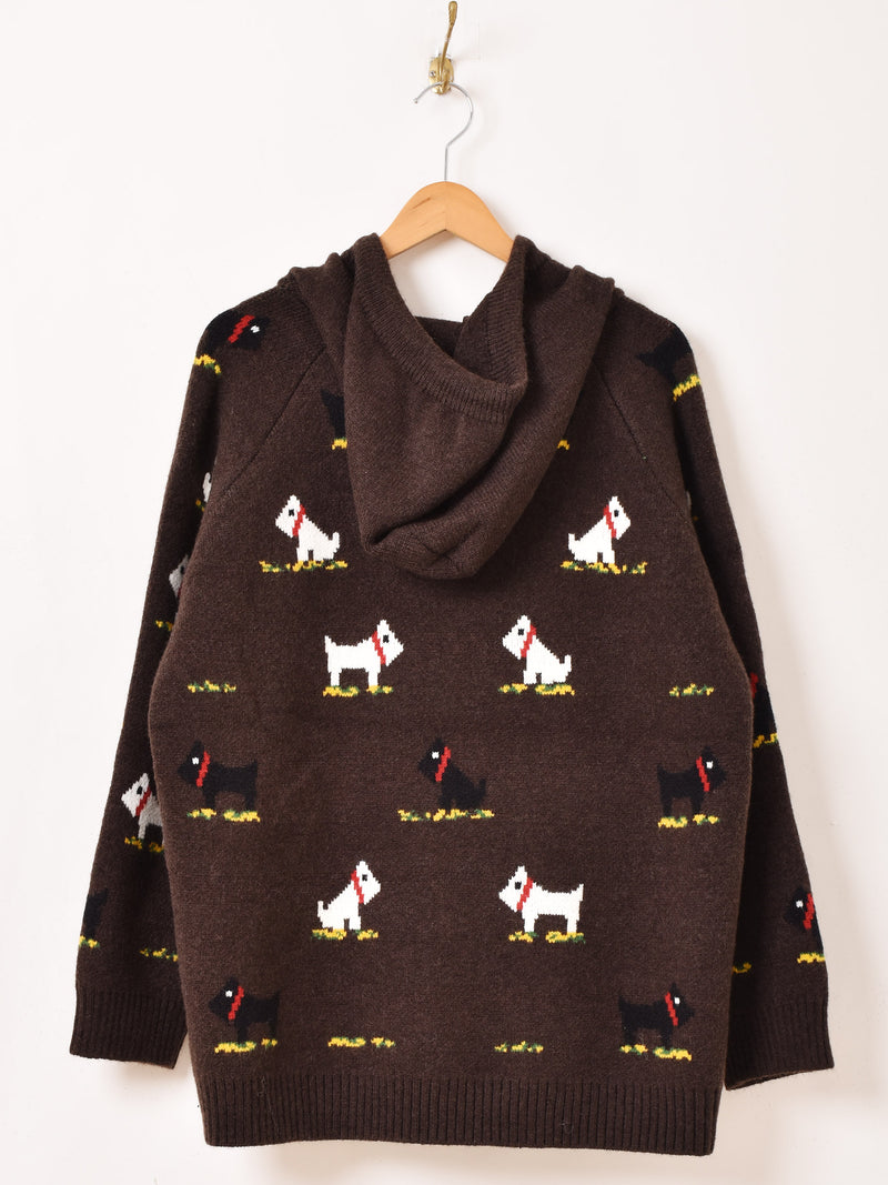 【2色展開】Meridian 犬柄 フード カーディガン