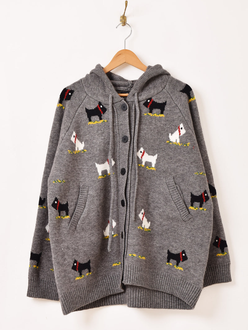 【2色展開】Meridian 犬柄 フード カーディガン