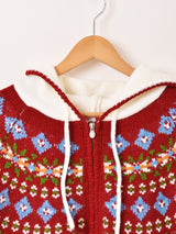 Elcamino ノルディック柄 フード ジップアップ カーディガン