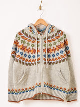 【2色展開】Meridian フェアアイル風デザイン フード カーディガン