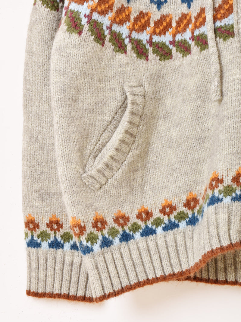 【2色展開】Meridian フェアアイル風デザイン フード カーディガン