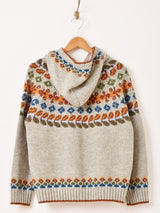 【2色展開】Meridian フェアアイル風デザイン フード カーディガン