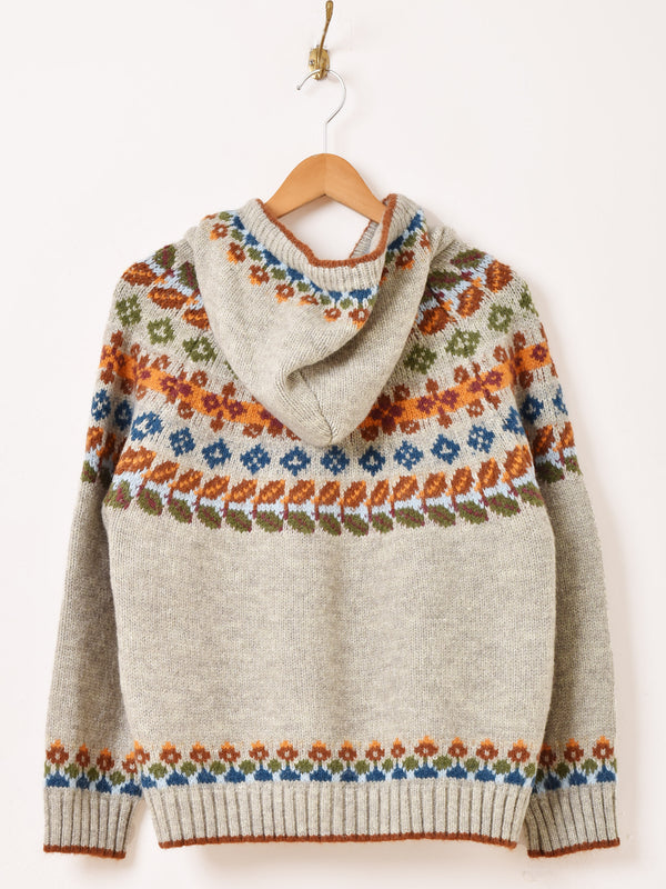 【2色展開】Meridian フェアアイル風デザイン フード カーディガン