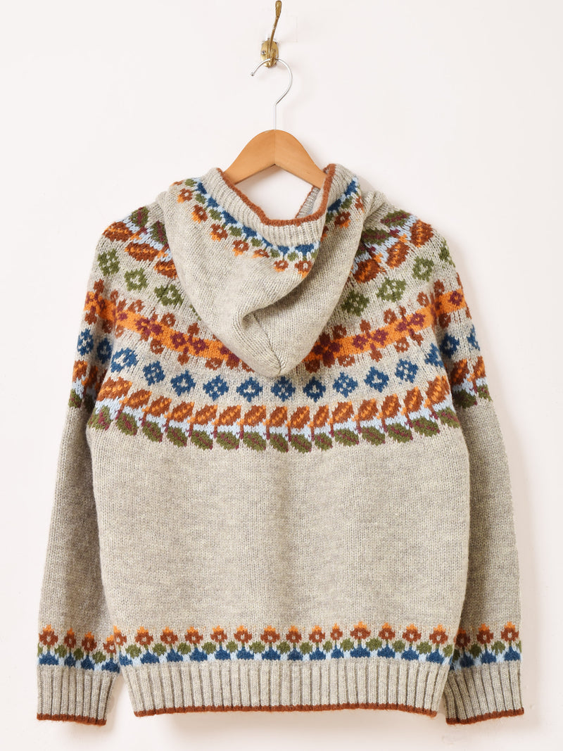 【2色展開】Meridian フェアアイル風デザイン フード カーディガン