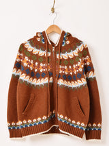 【2色展開】Meridian フェアアイル風デザイン フード カーディガン