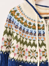 【2色展開】Meridian ノルディック柄 フード ジップアップ カーディガン