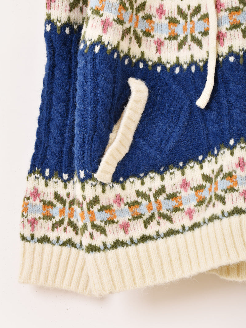 【2色展開】Meridian ノルディック柄 フード ジップアップ カーディガン