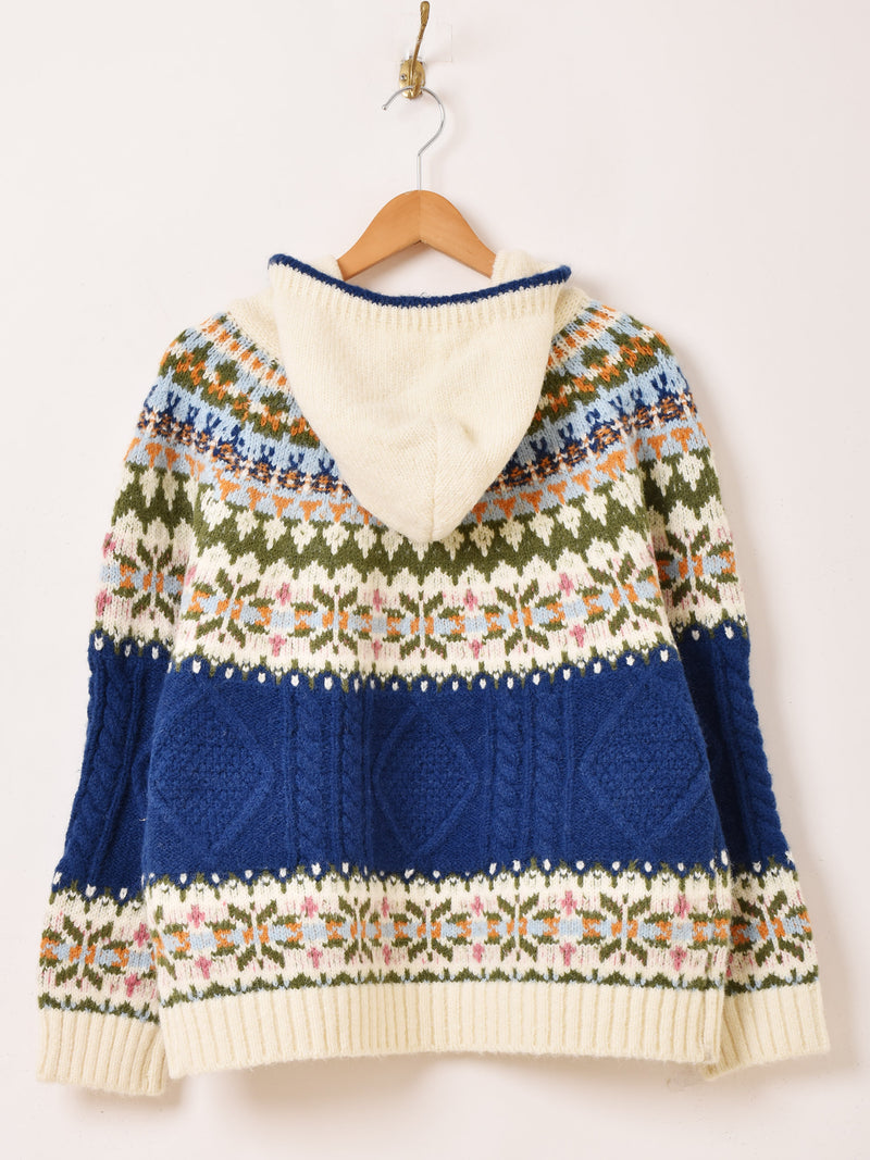 【2色展開】Meridian ノルディック柄 フード ジップアップ カーディガン