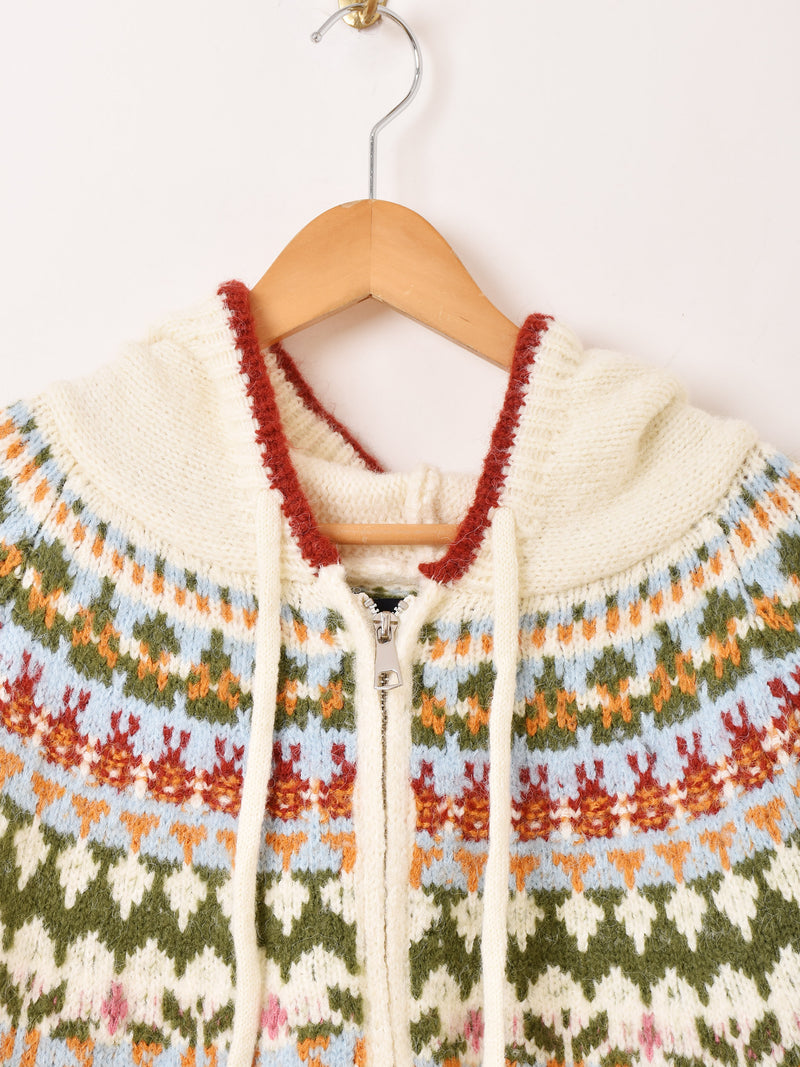 【2色展開】Meridian ノルディック柄 フード ジップアップ カーディガン