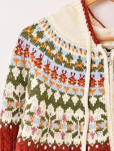 【2色展開】Meridian ノルディック柄 フード ジップアップ カーディガン