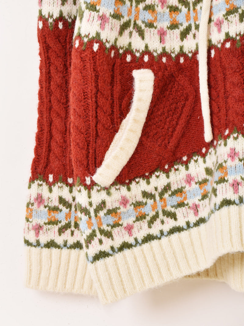 【2色展開】Meridian ノルディック柄 フード ジップアップ カーディガン