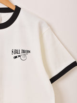 【2色展開】 プリント リンガーTシャツ「8BALL TAVERN」